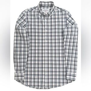 Mizzen + Main White & Blue Plaid Leeward Medium Trim Fit, Long Sleeve Shirt, EUC